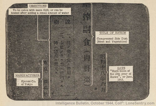 [Standard labeling on front of Side-dish package of Rice Flour and Side-dish Ration. Note location of title of ration and date.]